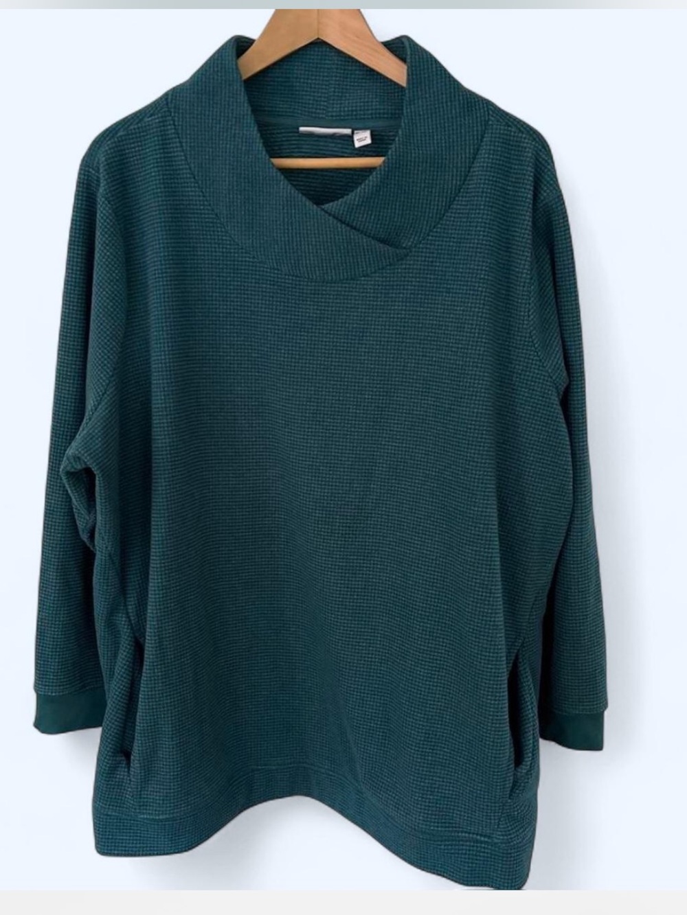 Cozy Dark Teal Green Waffle Knit Pullover